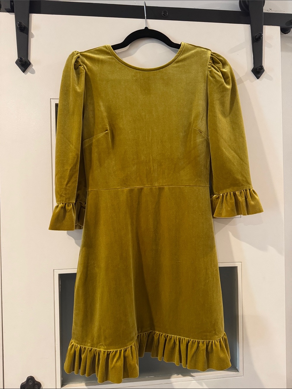 Forever 21 Olive Velvet Ruffle Sleeve Dress